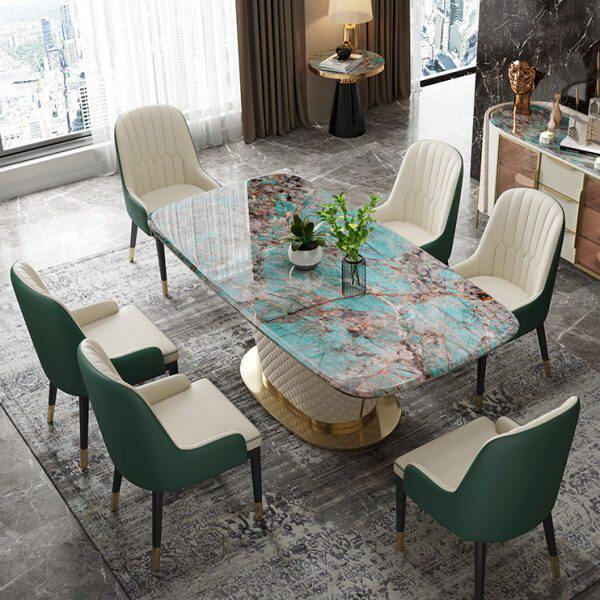 高端大理石餐桌长方形家用小户型现代简约轻奢餐桌椅组合饭桌晶石