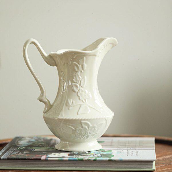 露凝白色法式浮雕花瓶摆件客厅餐桌玄关电视柜装饰摆设陶瓷插花