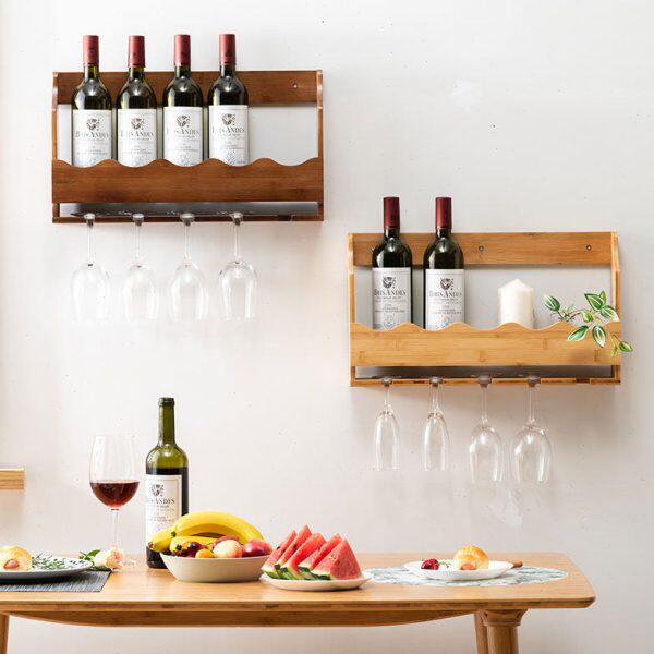 酒架壁挂式置物架实木简易红酒架餐厅墙上酒柜壁挂展示架挂墙架子