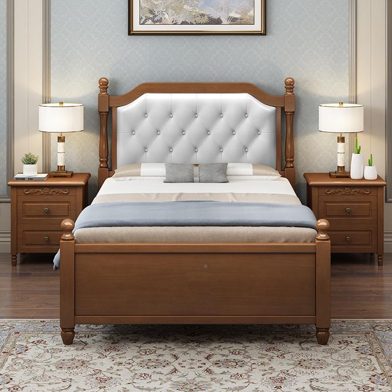 Q*全实木小美式床1./1.808A35米单人床儿童1米户型2软包高箱储物