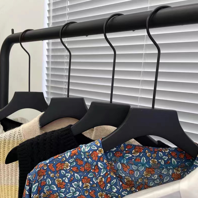 纯黑色实b木衣架衣挂婚纱店酒店家用男女服装店防滑无痕植绒质裤