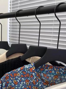 纯黑色实b木衣架衣挂婚纱店酒店家用男女服装店防滑无痕植绒质裤