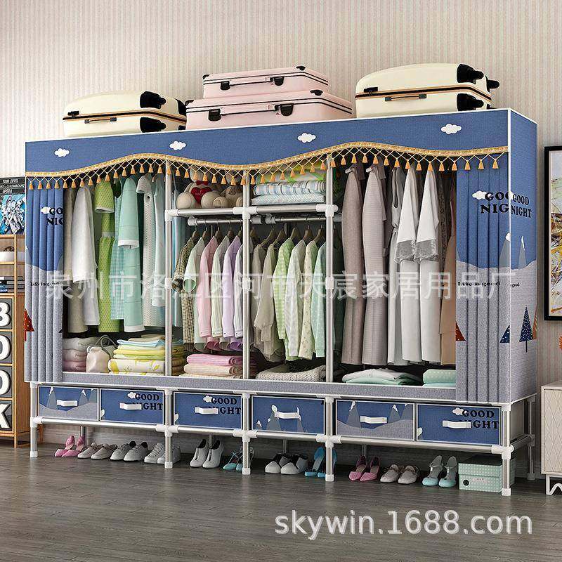 简易布衣柜全钢衣架钢管加粗加固家用带T2007/20装抽柜屉出租房组