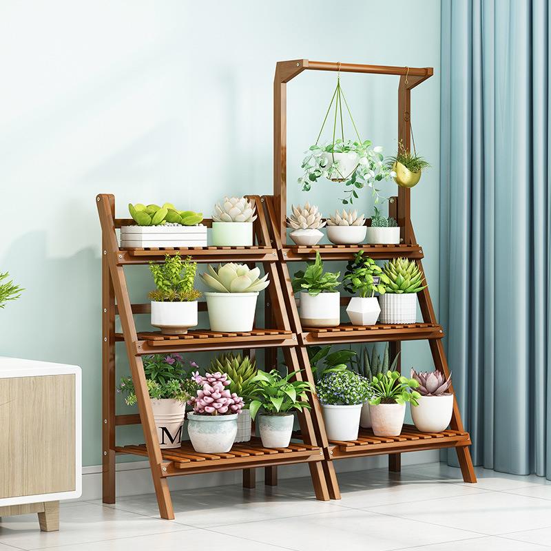 花架折叠花架实质厅落木地式置物阳台室外多肉店新中式窗台摆客件