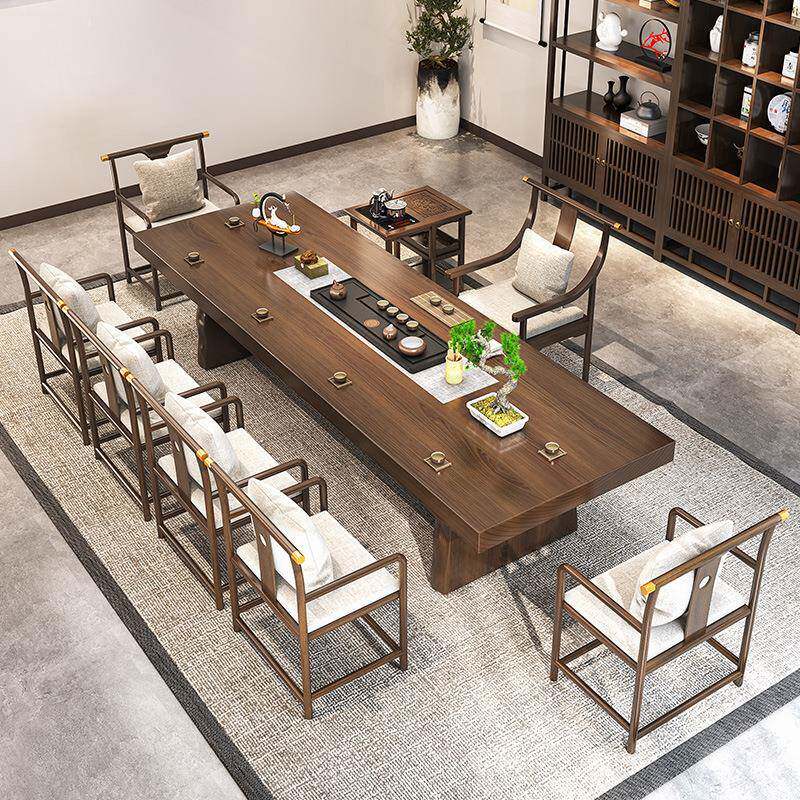 新中式实桌夫椅组合茶茶几功TKS泡茶家用茶台接待木现代简约茶具