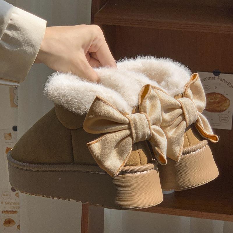 暖2新款高颜值蝴蝶结ms22624包季跟棉靴女冬居家加绒保百搭学生外