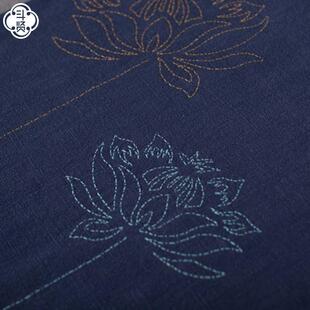 手旗工绣茶禅意茶席荷花桌水洗棉麻茶巾手工棉麻茶席SXCX茶巾手绣