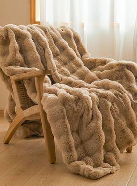 奢轻简约小贵秋冬加厚保沙暖妇仿皮草兔毛绒毛毯发盖毯午睡KEX01