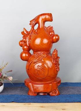 大小工黑木檀临木雕DQU葫芦摆件实雕刻五福门创意家居装饰红木艺