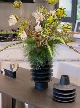 黑色花瓶轻奢桌高级小众客厅餐QEL高艺术侘寂中式端摆件中古风装