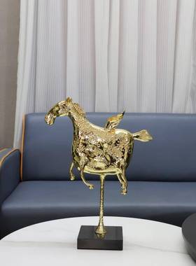 现代简约创意黄件铜大家理石梦马摆客厅柜书房办公0305室书桌面居