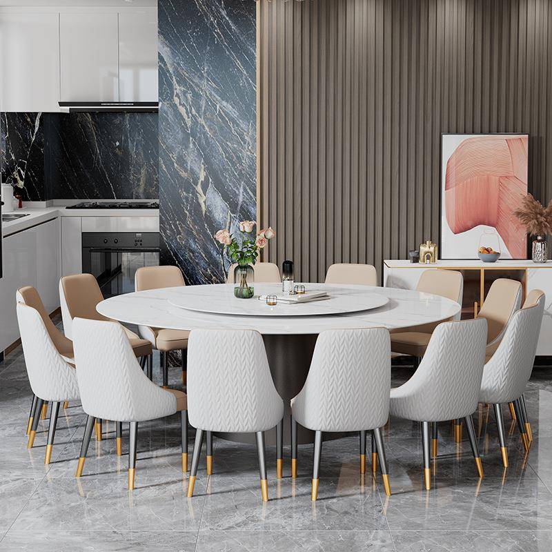 轻奢板餐桌椅组合电1动.8米圆岩桌户型家用小2米内嵌圆形桌A006带