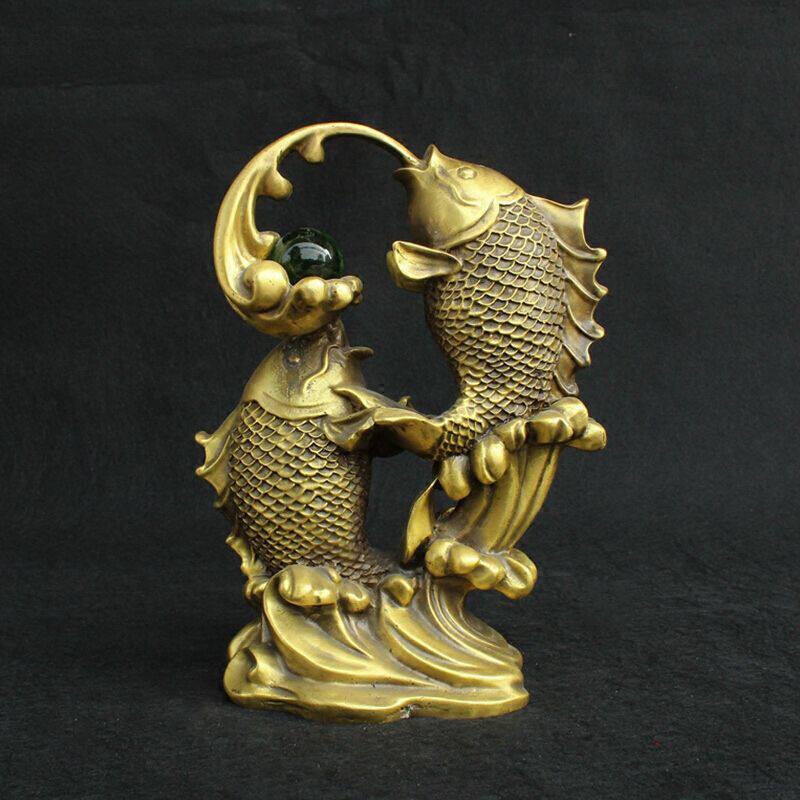 黄铜双鱼戏珠风水摆件年年有鱼吉祥物家居装饰工艺品礼品摆设办公