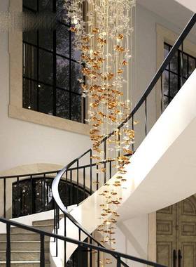 别复式楼大挑空客吊灯会所片酒店厅大堂创意墅玻璃叶82820楼梯灯