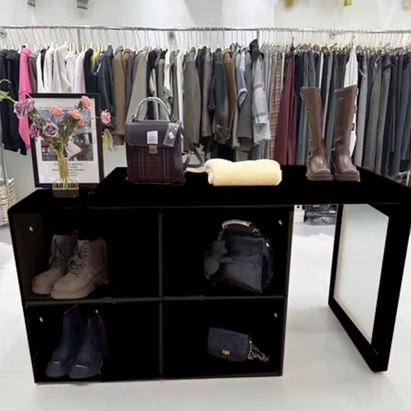 可伸缩中岛台服装店烤漆黑展示台B储物柜商铺装饰柜摆件陈列流水