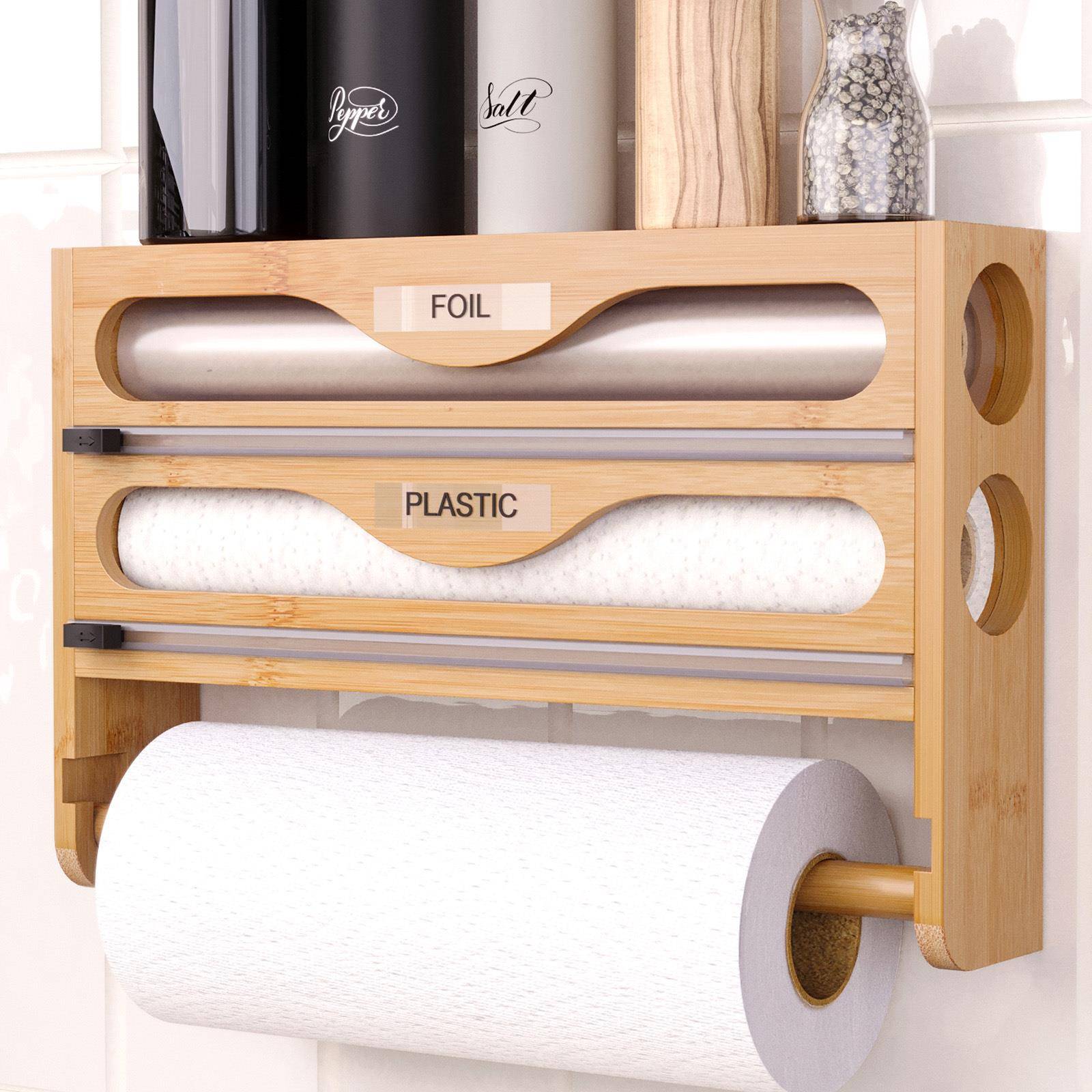 壁挂式保鲜膜割器竹切割器00切制纸多格厨房切割盒分层锡箔韩式简