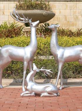 玻璃银色鹿梅花雕塑林景观小SNS品花园抽象动钢物鹿摆园件婚庆美