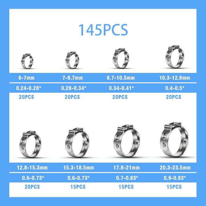 跨境 145pcs盒装304不锈钢快速固定,卡箍喉箍抱箍管卡组合套装