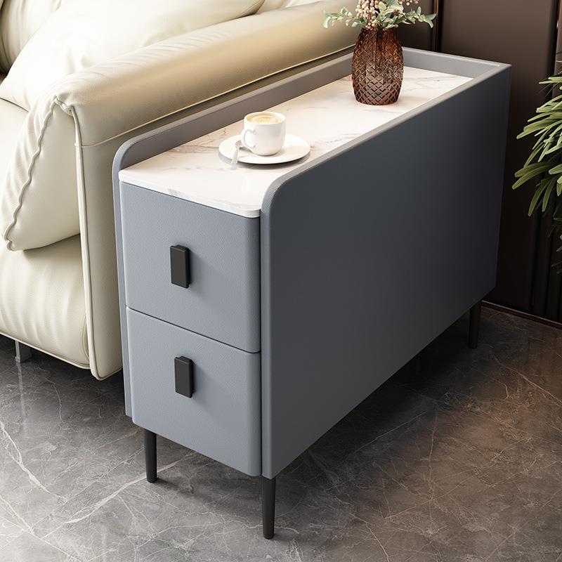 意式极简沙发边柜岩板储物柜客厅全实木边几现代简约家用窄床头柜
