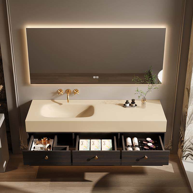 6R中古风岩板热弯陶瓷一体盆浴室柜组合卫生间洗手洗脸盆洗漱台定