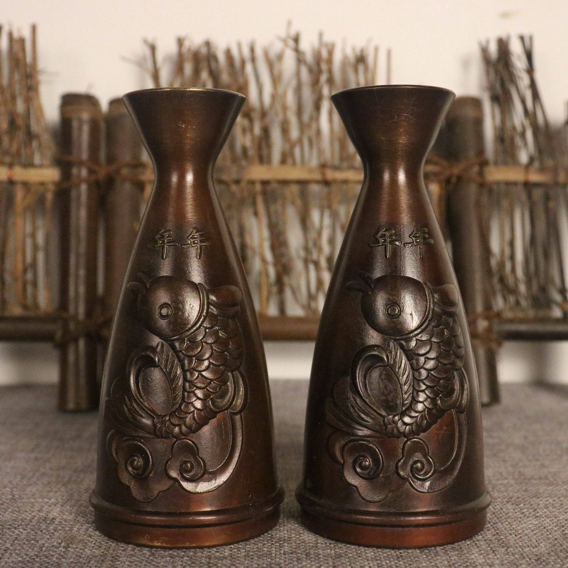铜酒壶摆件仿古年年有余分酒器暖酒壶家居创意工艺品摆件