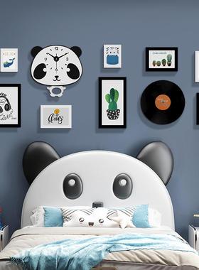实木_7161_卡通实木照片墙儿童组合装饰相框熊猫摇摆钟表可换相片
