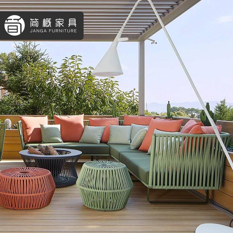 休闲庭院藤编沙发创意秋千摆件别墅花园吊椅秋千沙发躺椅茶几组合