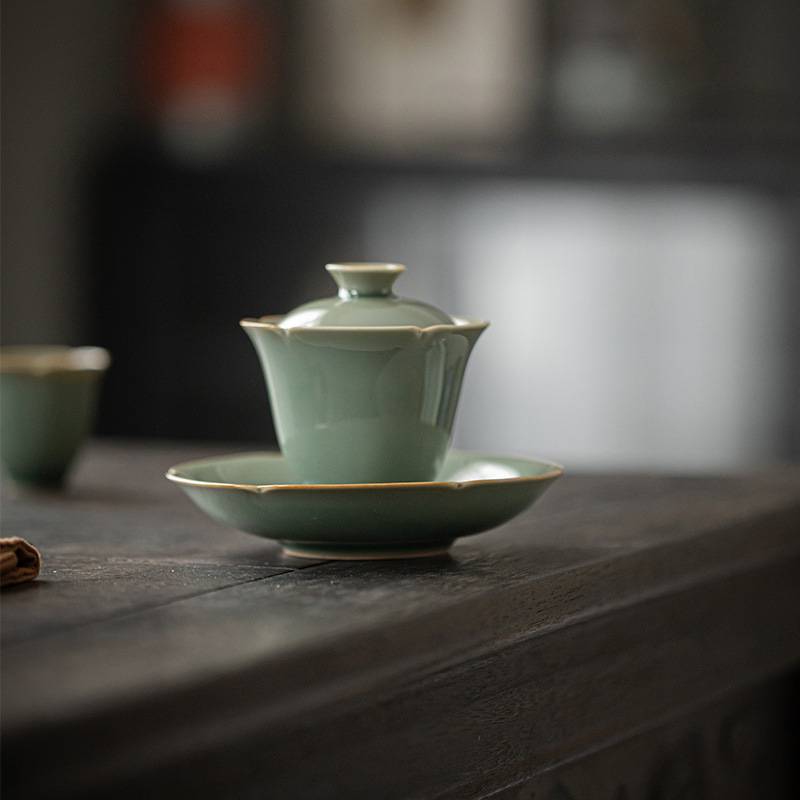 墨己 越窑青瓷花口茶点盘 茶具配件花型陶瓷盘 干泡盘壶承盖碗托