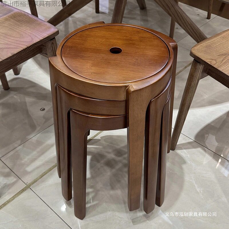 凳餐客厅餐凳实木凳子纯圆凳椅凳家用叠放耐用现代简约结实可风车