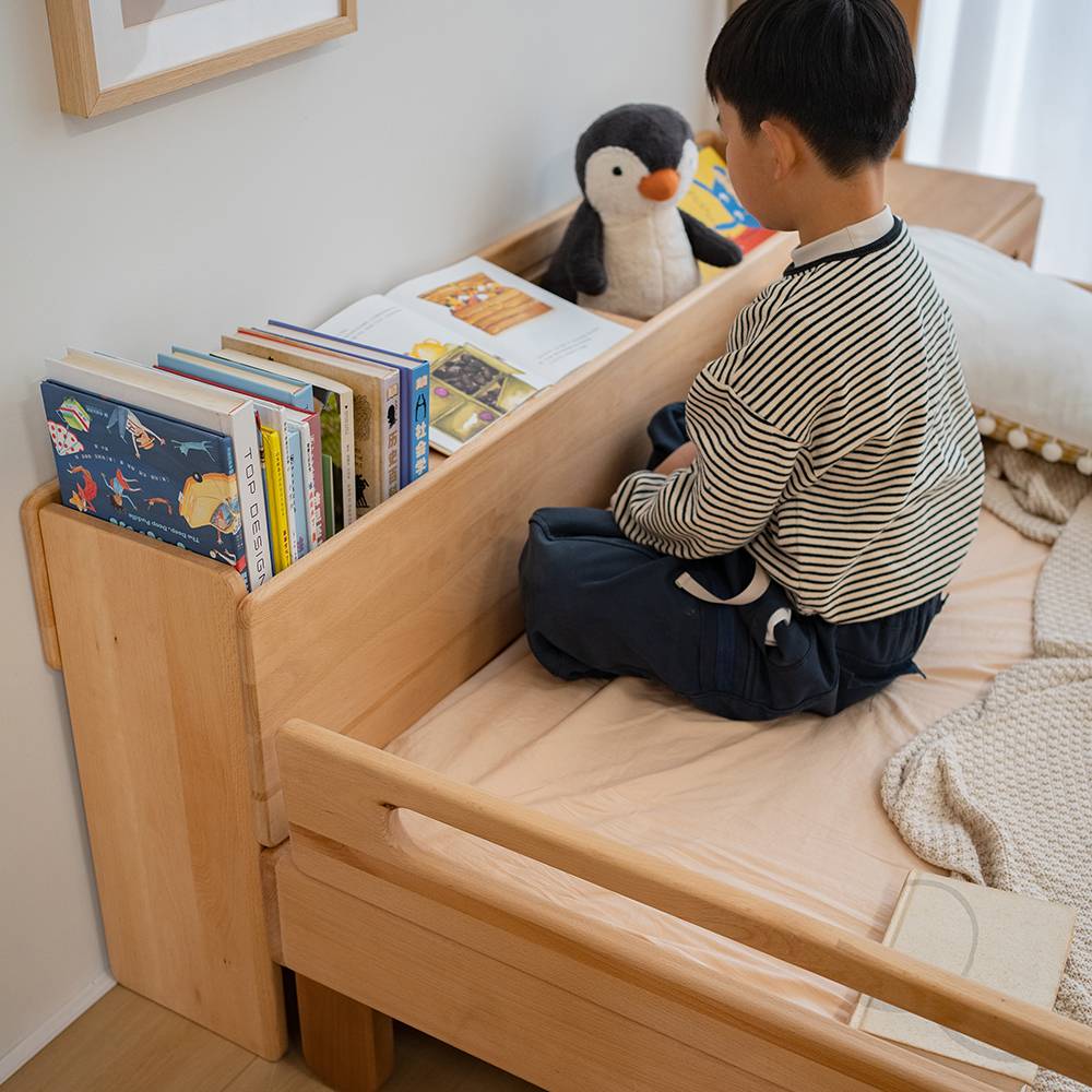 7K 伸缩床儿童实木床榉木储物床拼接抽拉伸缩床男女孩护