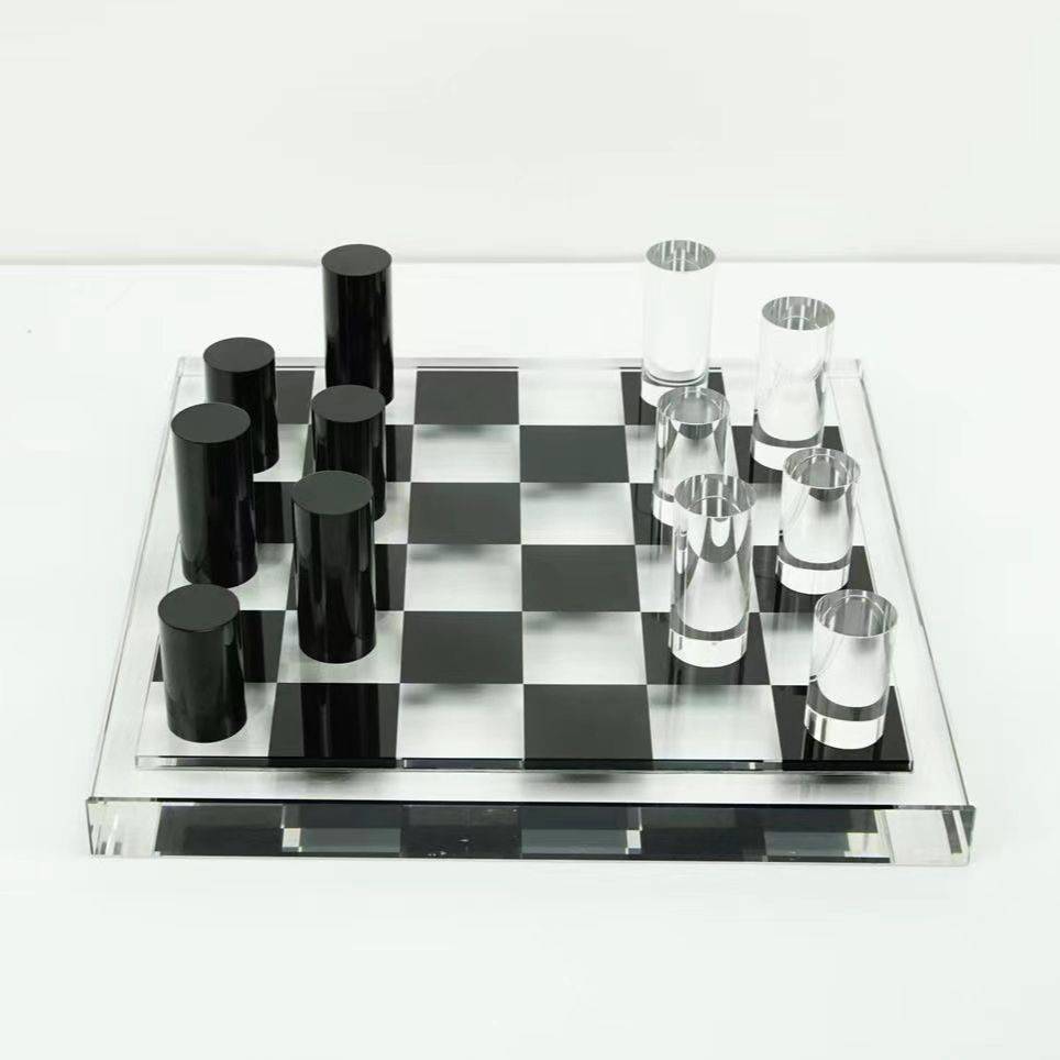 现代水晶黑白棋子格子棋盘摆件家居客厅玄关电视柜样板间摆饰品