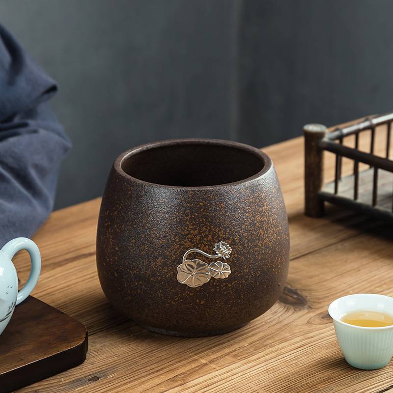 茶渣缸建水家用复古陶瓷茶洗废水茶缸水盂茶具配件粗陶茶缸废水收