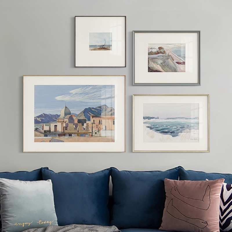 北欧简约客厅装饰画文艺复古卧室床头画建筑风景餐厅挂画民宿壁画图片