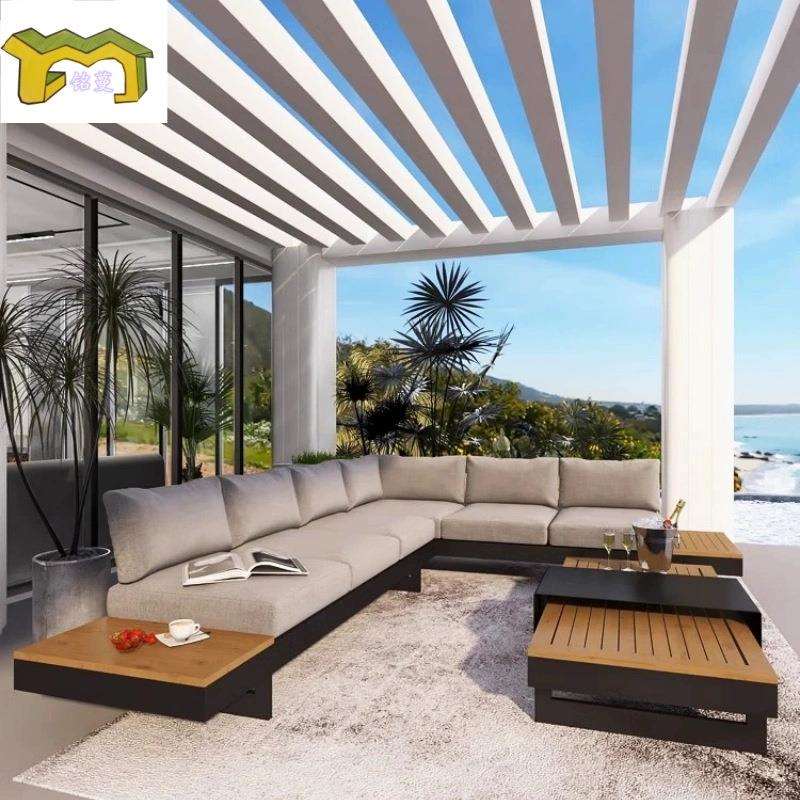 户外沙发柚木庭院休闲别墅酒店转角铝合金茶台防晒露天茶几组合