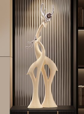 创意鹿玄关柜入h户正对门摆件高级感屏风隔断竖高细长艺术乔迁装