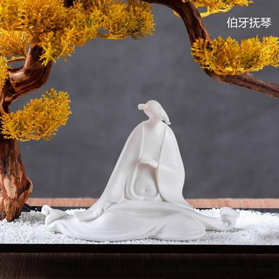 新中式瓷白瓷人物伯牙抚琴桌面摆件陶家居意客厅书房IBI玄创关装
