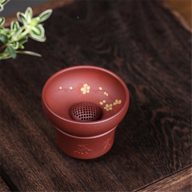宜兴紫茶漏原矿枣红紫砂过滤泥网精品漏功茶夫茶砂壶配BHS件厂家