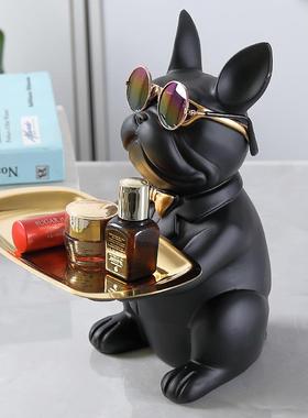 斗牛犬狗纳摆收件玄关门口钥匙托果盘糖盘个性居装428饰品创意家