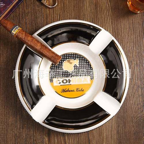骨瓷烟灰缸四槽位大号41624圆形灰雪茄烟缸灰创意家用瓷烟陶缸