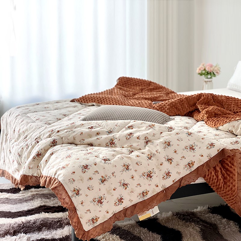 全棉豆豆被双人春秋被200*23x0cm6斤法式花边被子冬被大豆纤维棉