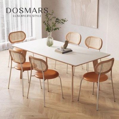 奶油风岩板餐桌现代简约小户型饭桌北欧实木白蜡木方形餐桌椅组合,住宅家具,岩板餐桌,淘宝优惠券,粉丝福利购,淘宝优惠卷