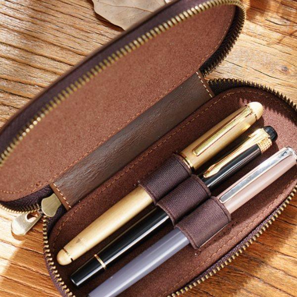复古疯马皮笔袋3支装椭圆形拉链随身便捷式钢笔盒文具袋,文具电教/文化用品/商务用品,笔袋,淘宝优惠券,粉丝福利购,淘宝优惠卷