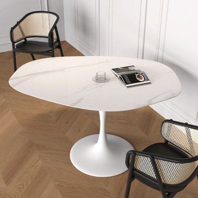 岩板椭圆形郁金香圆桌大理石异形圆餐桌家用饭桌小户型白色德利丰,住宅家具,大理石餐桌,淘宝优惠券,粉丝福利购,淘宝优惠卷