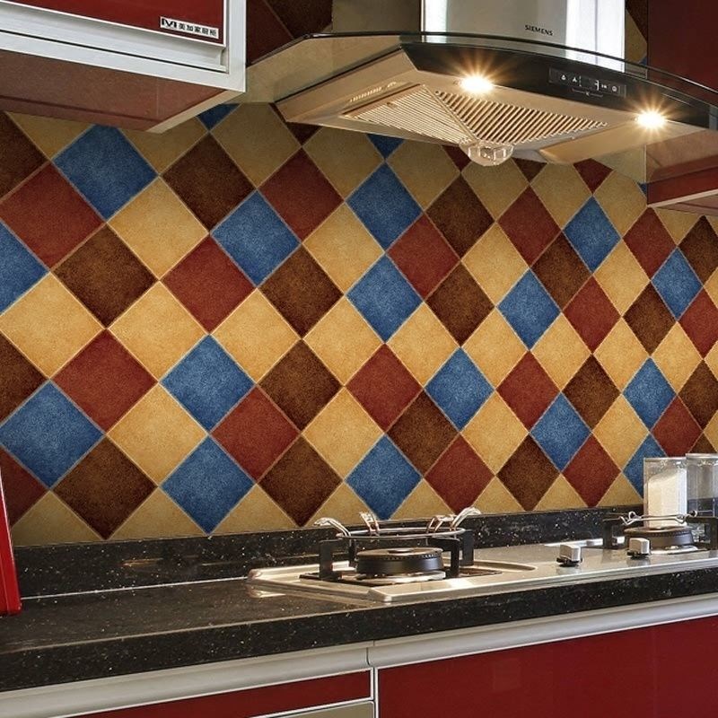 厨房防油烟贴纸墙纸自粘壁纸卫生间瓷砖贴纸彷P古地砖贴纸花砖地