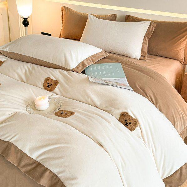 公主风毛巾绣牛奶绒床上四件套冬季水晶绒裸睡床品双面绒被套床单,床上用品,学生床品套件,淘宝优惠券,粉丝福利购,淘宝优惠卷