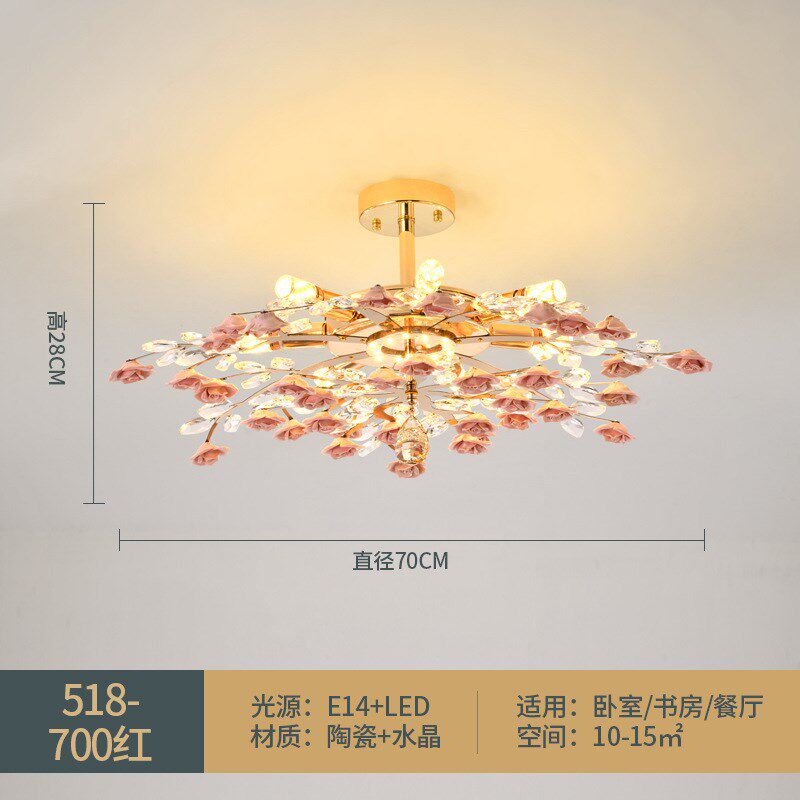 客厅灯田园蓝色花朵水晶女生主卧室吸顶灯新款粉色花型灯具