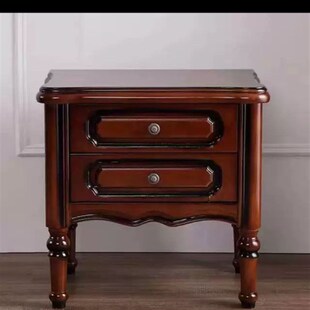 全实木美式床头柜现代简约卧室床头储物柜复古板栗卧室床边柜