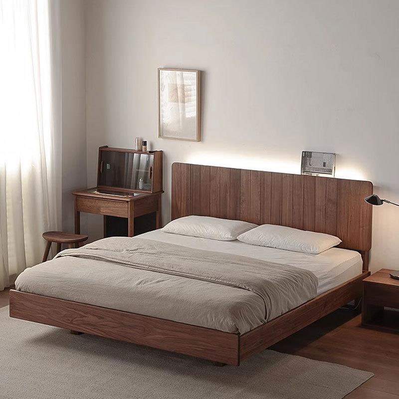 复古日式美式实木床卧室黑胡桃木双人床中古轻奢家具别墅双人床