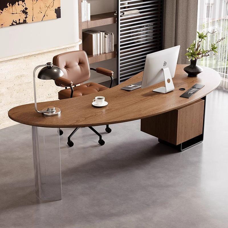 胡桃色腰果异形办公桌意式轻奢实木电脑桌书桌设计师老板桌工作台