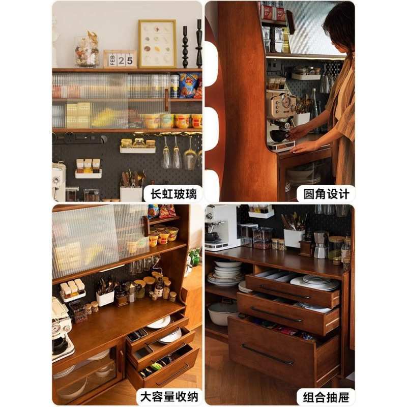 复古实木餐边柜一体靠墙置物架酒柜法式中古风高柜简约客厅茶水柜